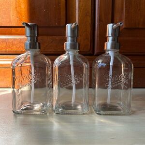 Set of 3 square glass "Mason" liquid soap dispensers with silver toned pumps